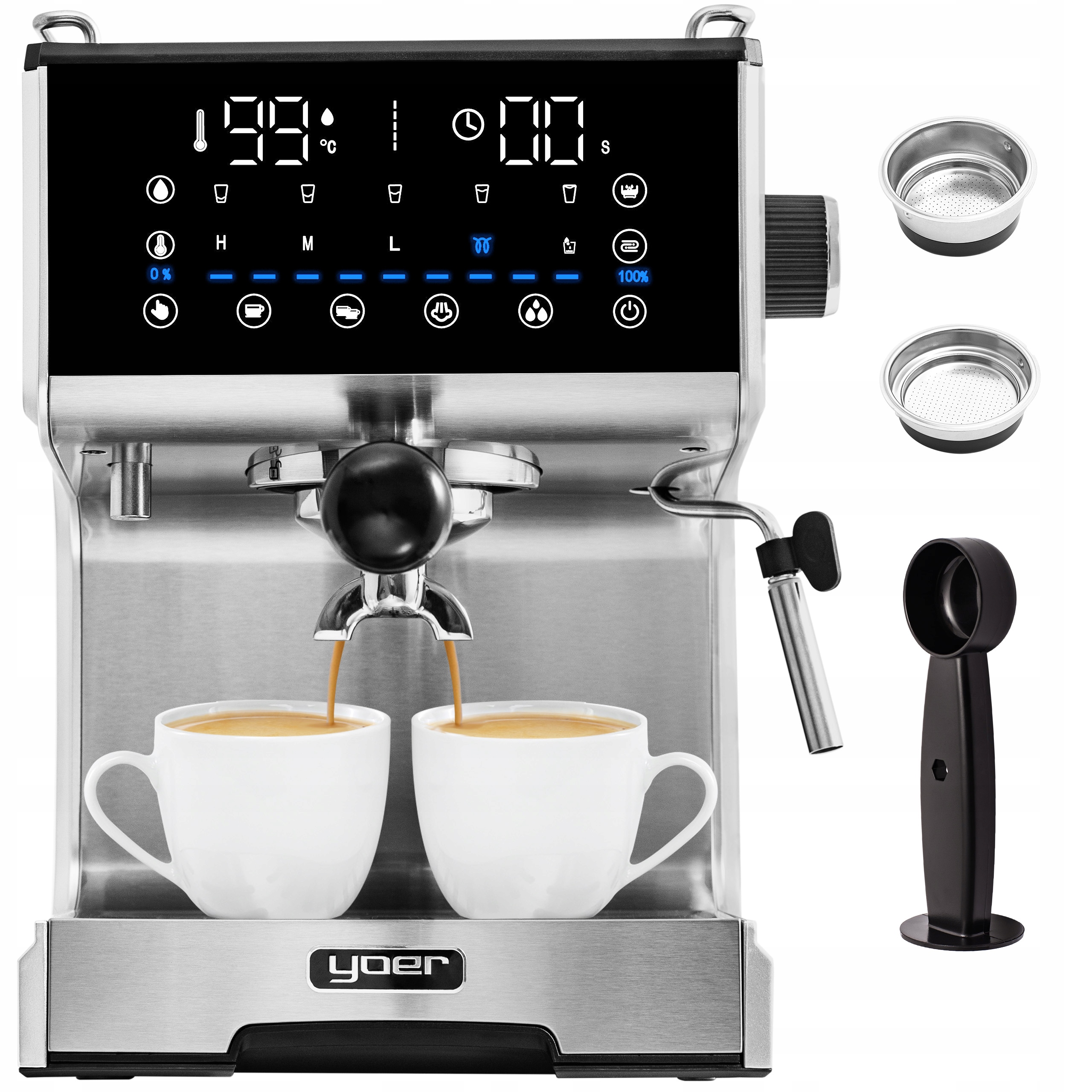 Portafiltračný espresso kávovar Yoer Barisso 1350 W, strieborná/šedá